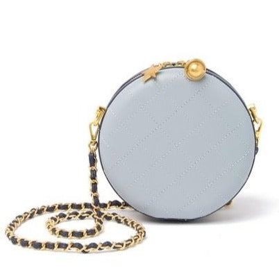 Two-Tone Round Quilted Leather Crossbody Bag