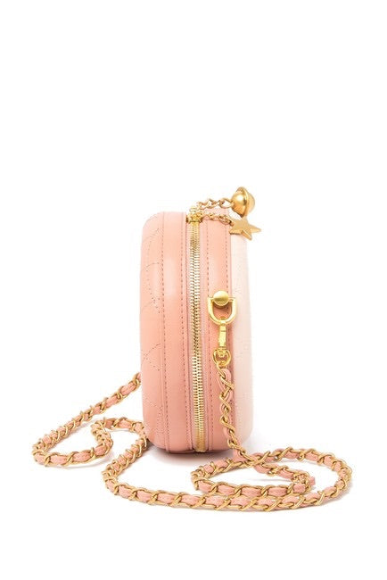 Two-Tone Round Quilted Leather Crossbody Bag