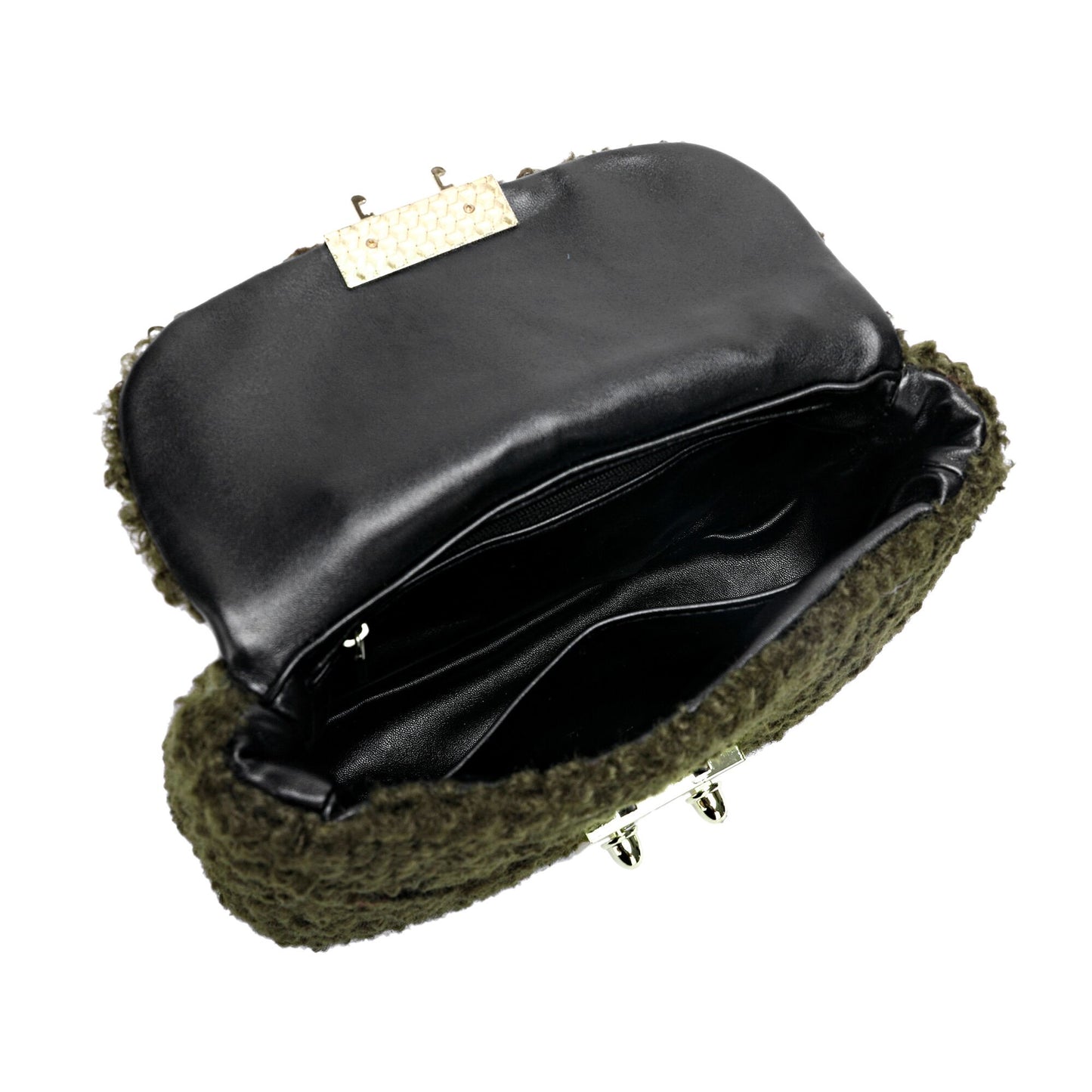 Wool-shearling Flap Shoulder Bag