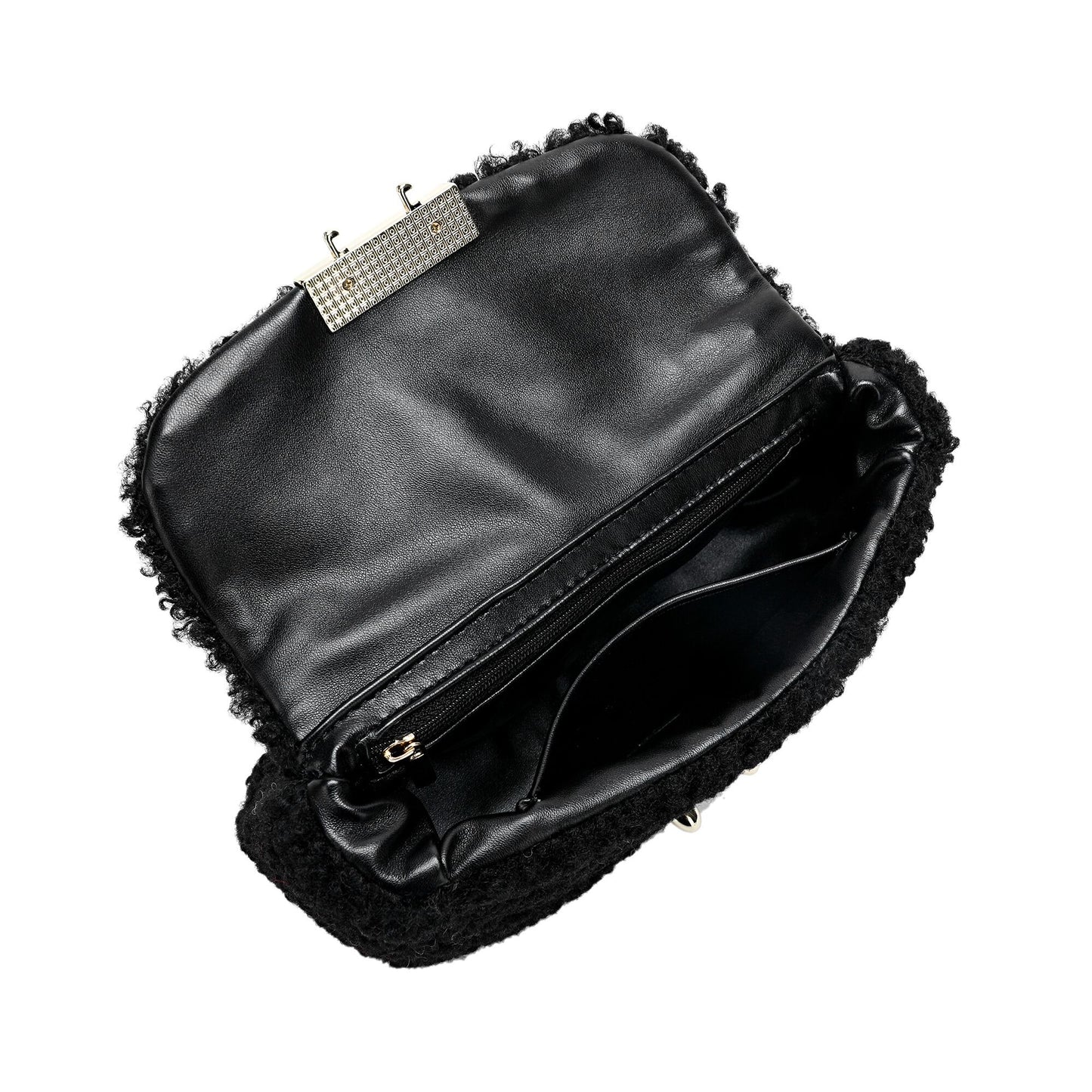 Wool-shearling Flap Shoulder Bag