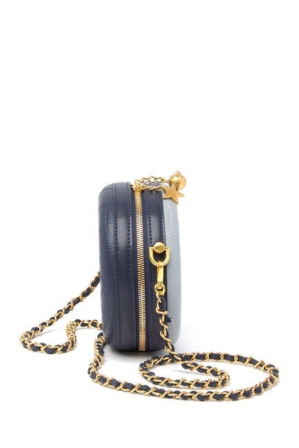 Two-Tone Round Quilted Leather Crossbody Bag
