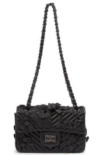 Flower Detailed Quilted Leather Shoulder Bag