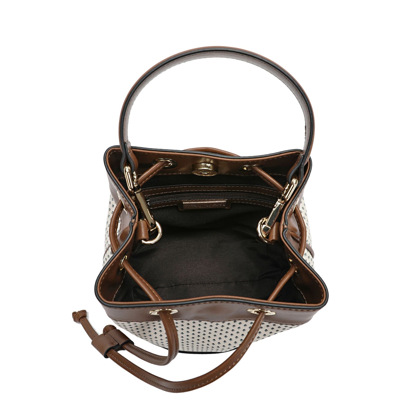 Perforated Smooth Leather Drawstring Bag