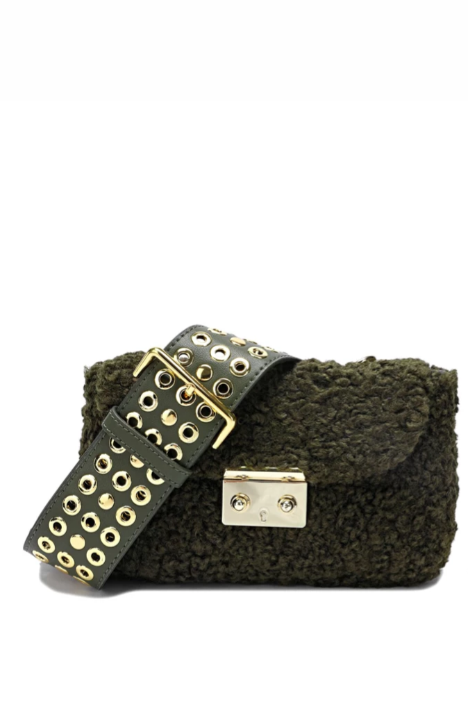 Wool-shearling Flap Shoulder Bag