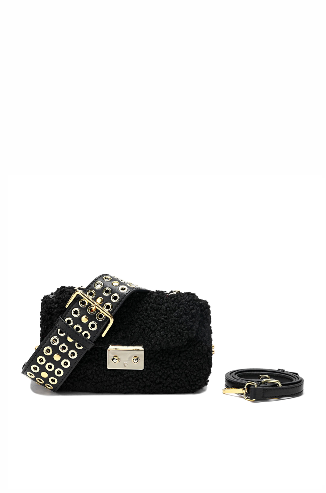 Wool-shearling Flap Shoulder Bag