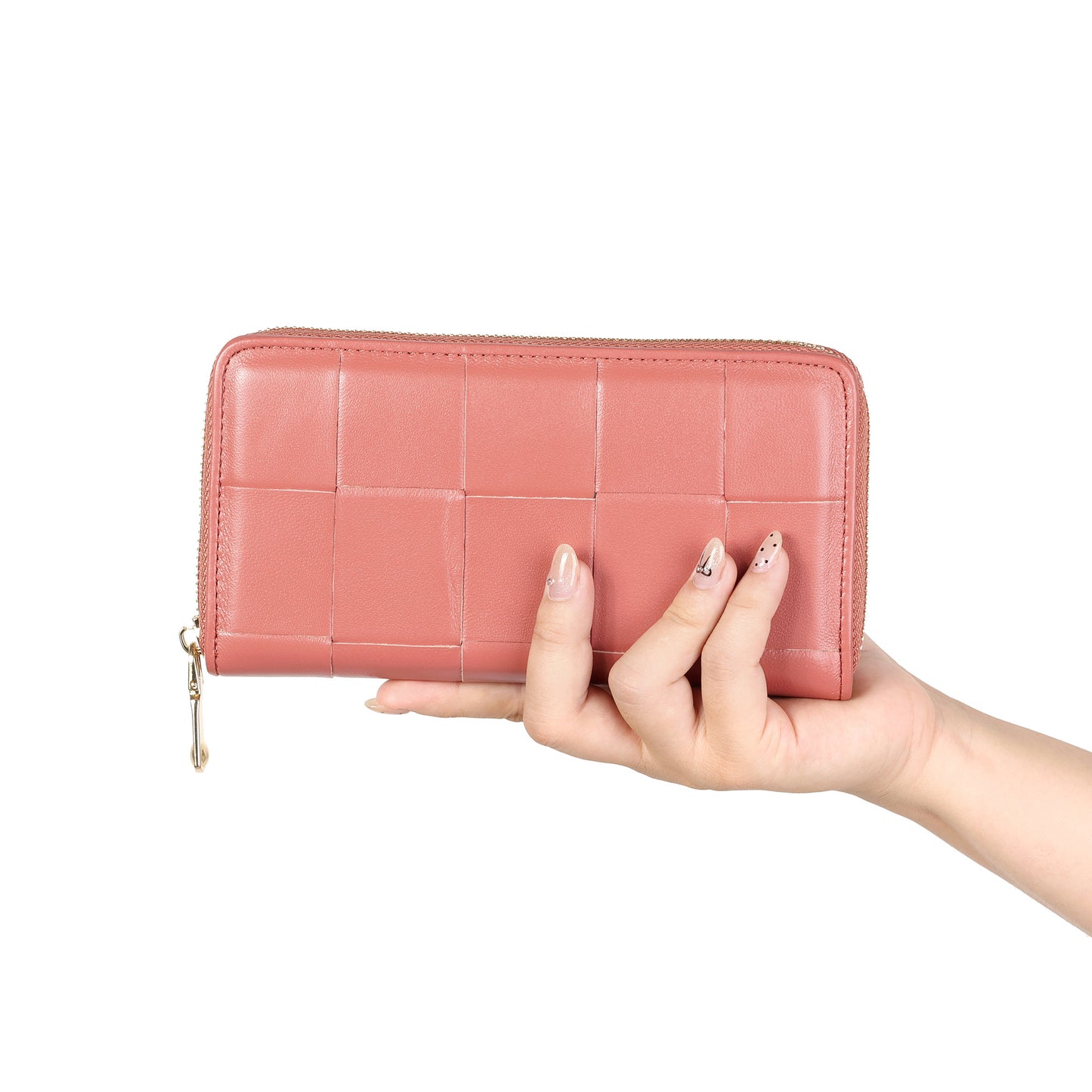 Woven Leather Zip-Around Wallet