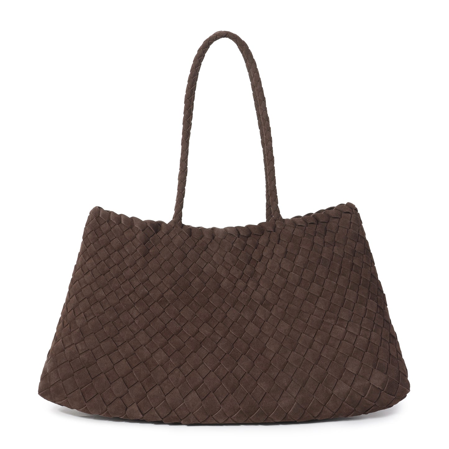 Woven Suede Shoulder Tote with Drawstring Detail
