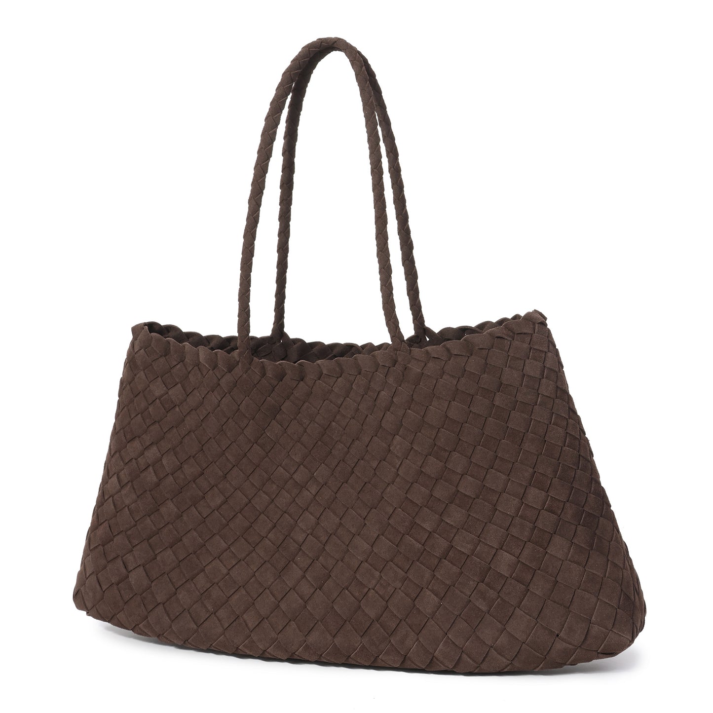 Woven Suede Shoulder Tote with Drawstring Detail