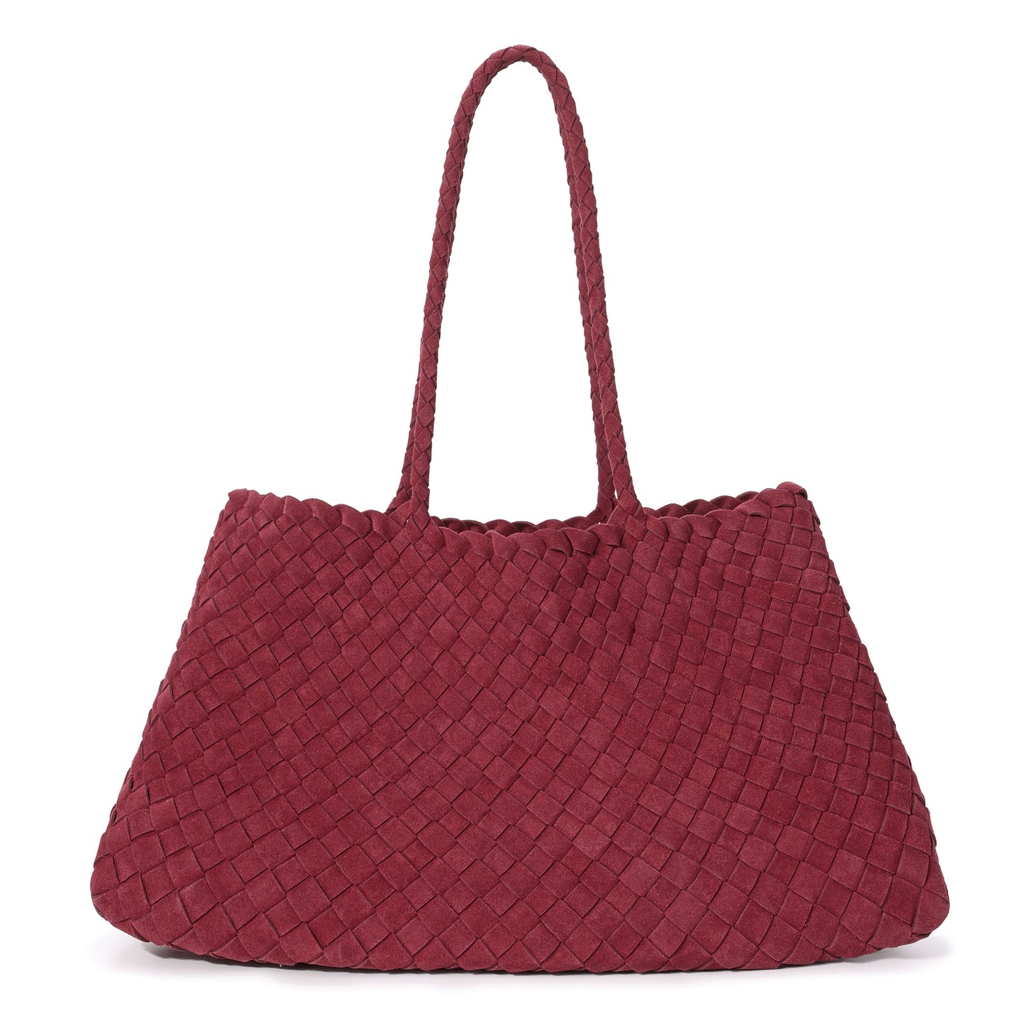 Woven Suede Shoulder Tote with Drawstring Detail