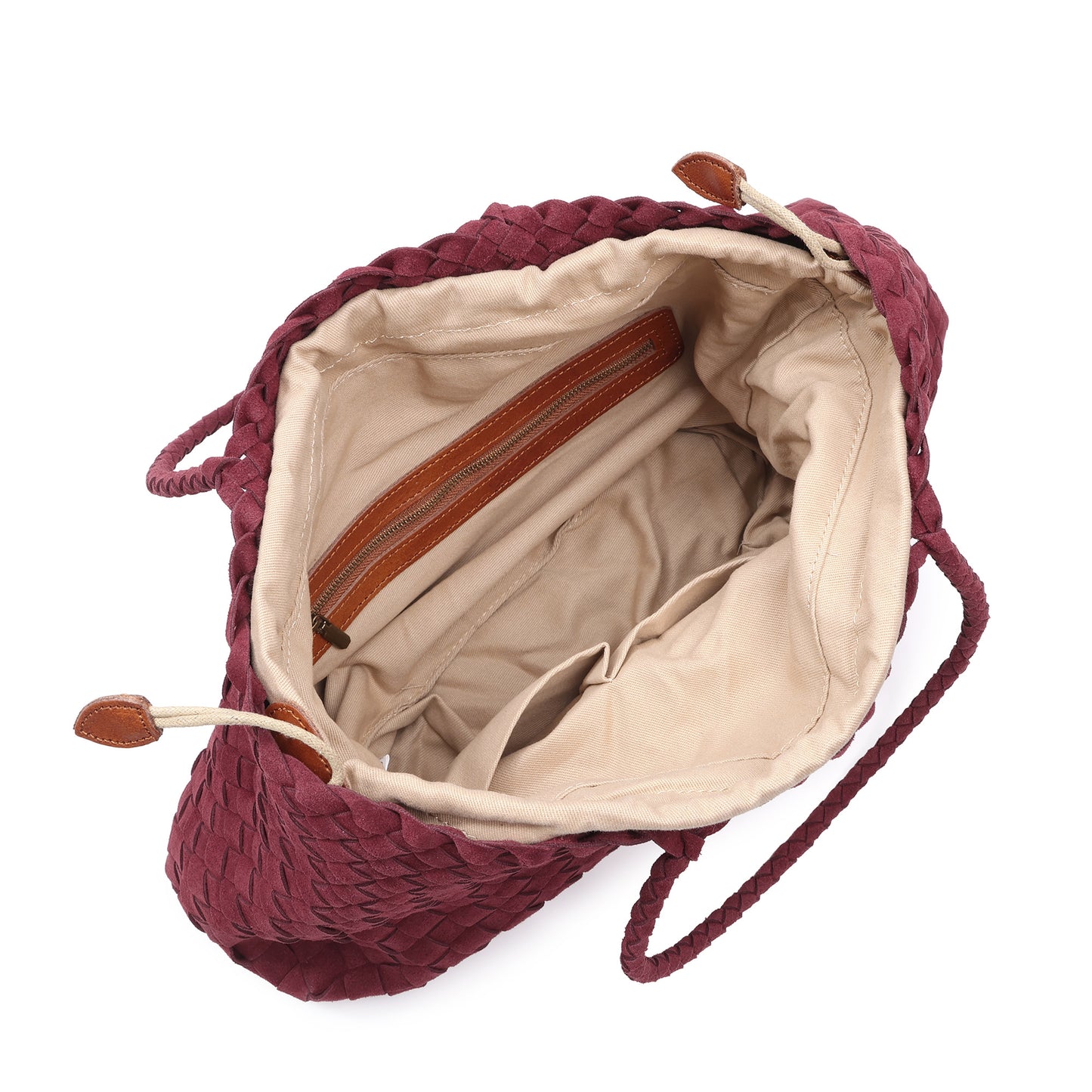 Woven Suede Shoulder Tote with Drawstring Detail