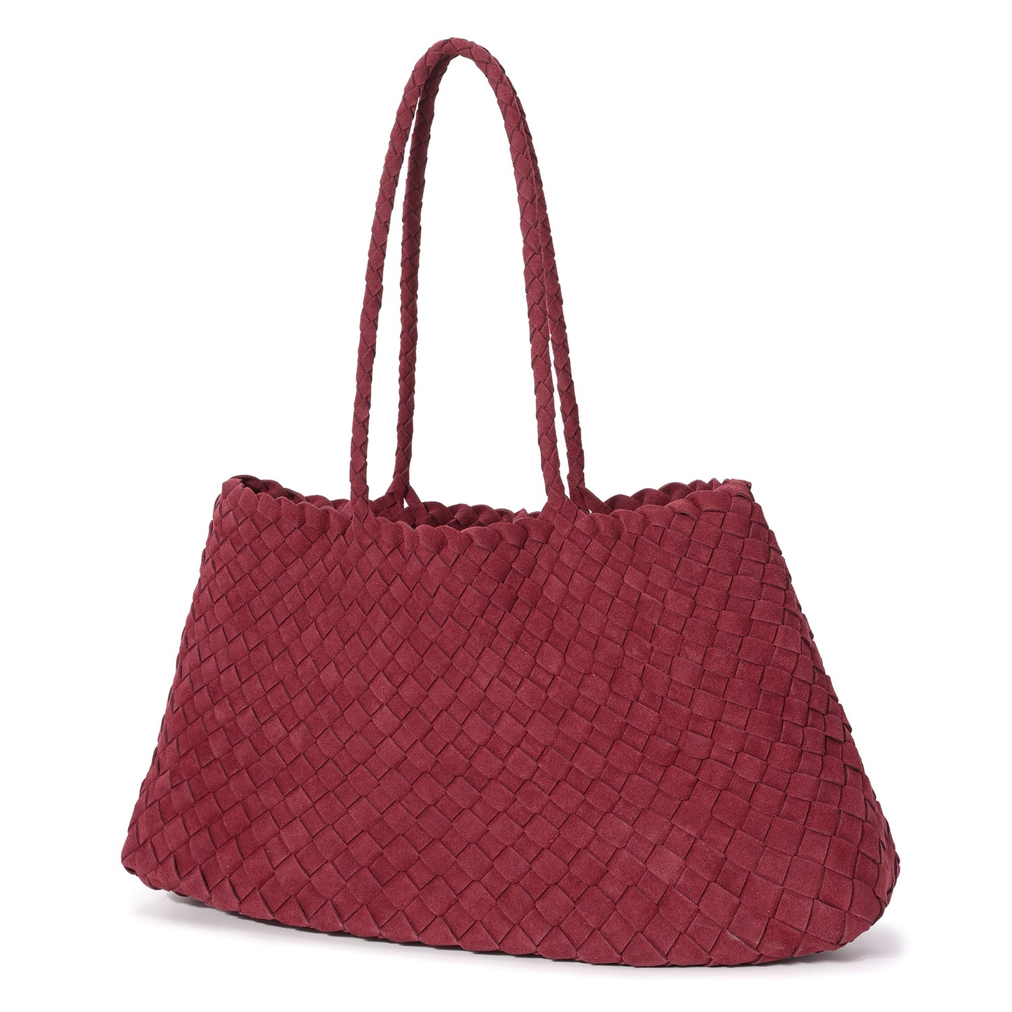 Woven Suede Shoulder Tote with Drawstring Detail