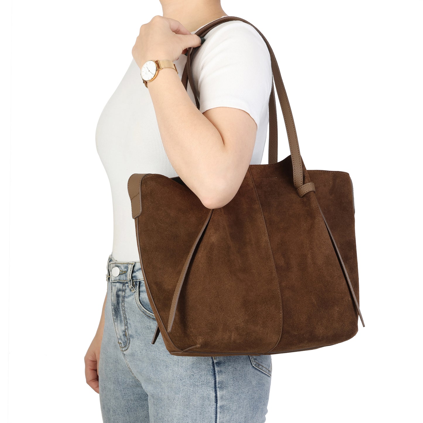 Suede & Leather Convertible Tote Bag