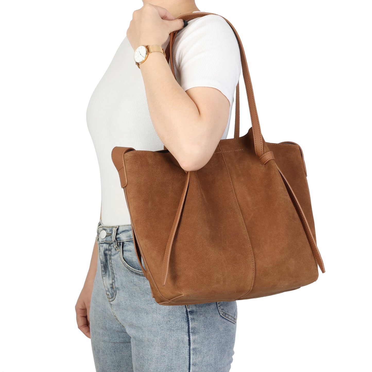 Suede & Leather Convertible Tote Bag