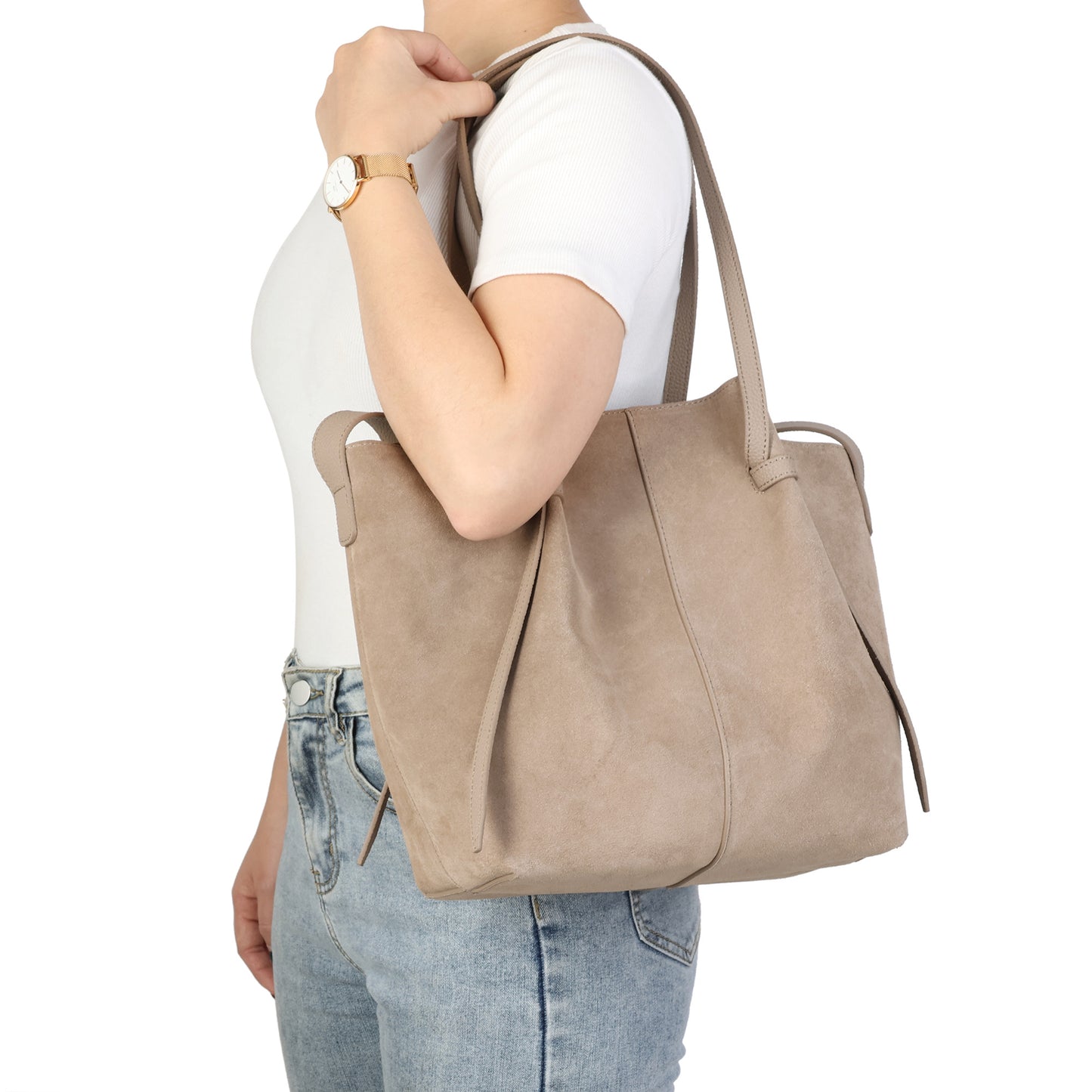 Suede & Leather Convertible Tote Bag