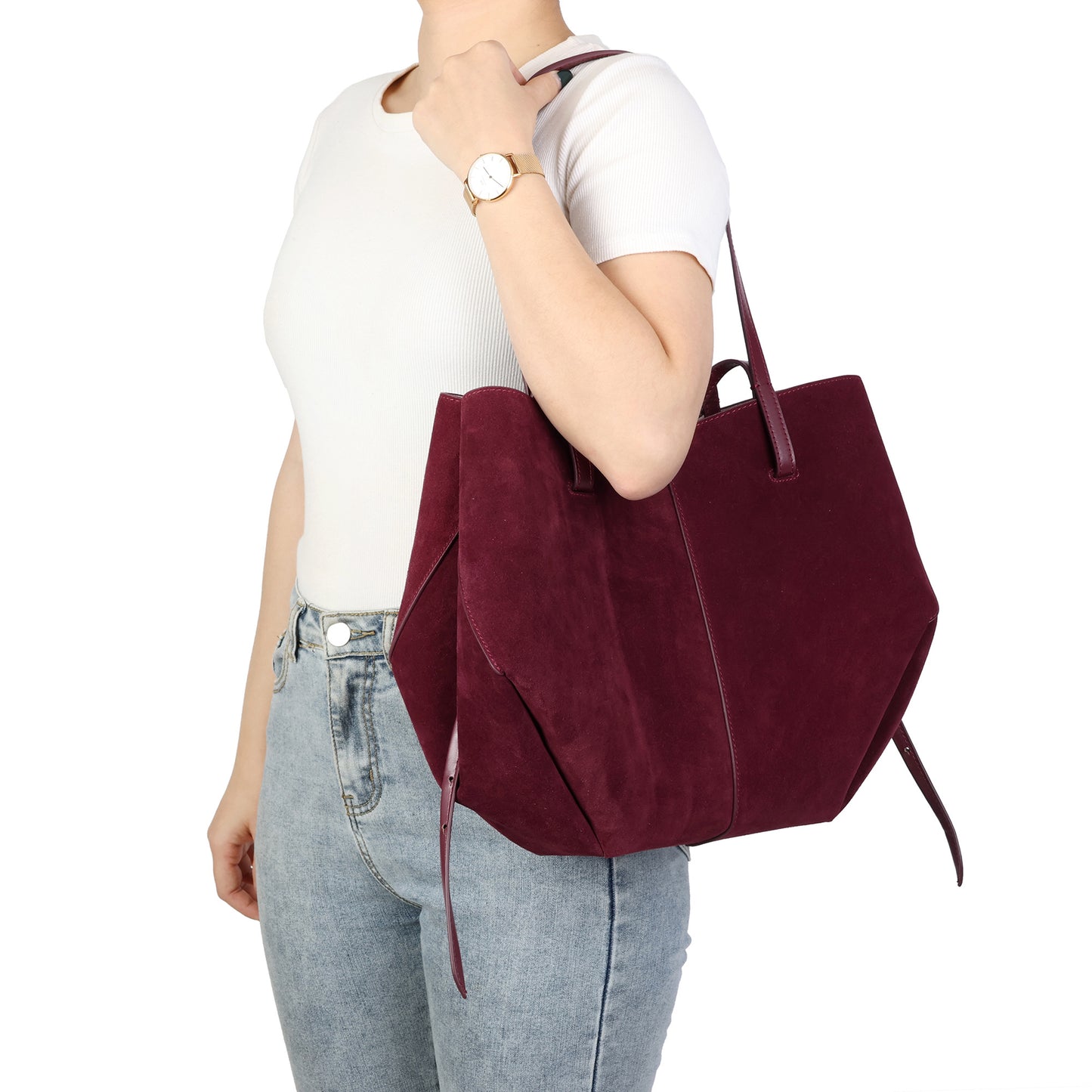 Suede & Leather Convertible Tote Bag