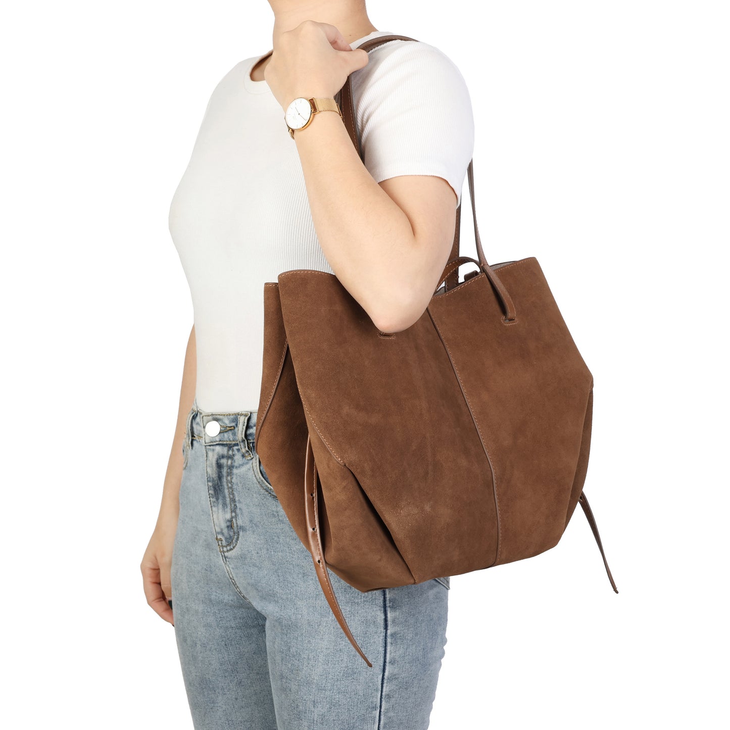 Suede & Leather Convertible Tote Bag