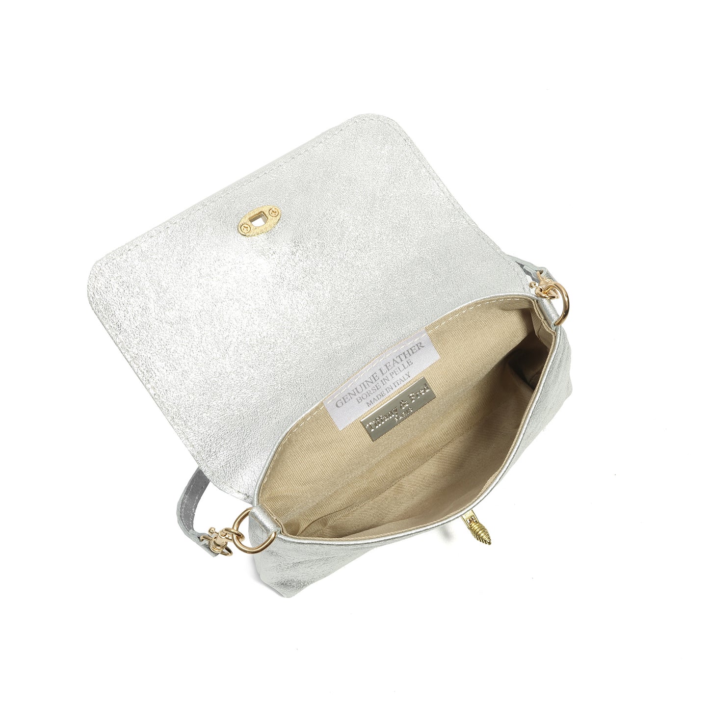 Metallic Leather Bee Embellished Shoulder Bag with Chain Strap