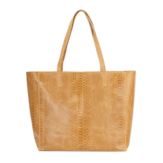 Embossed Leather Tote Bag with Reptile Finish