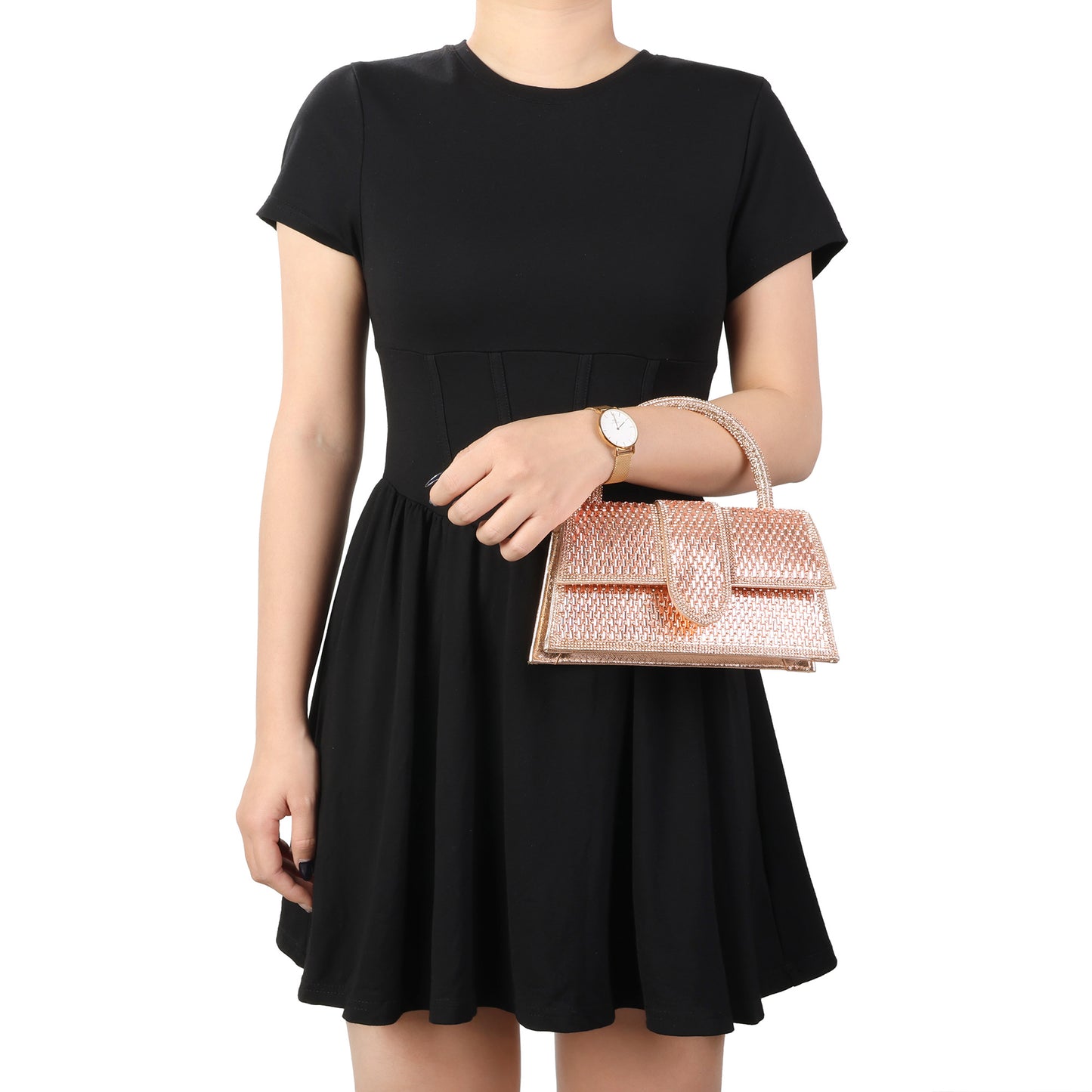Crystal Embellished Structured Top Handle Evening Bag