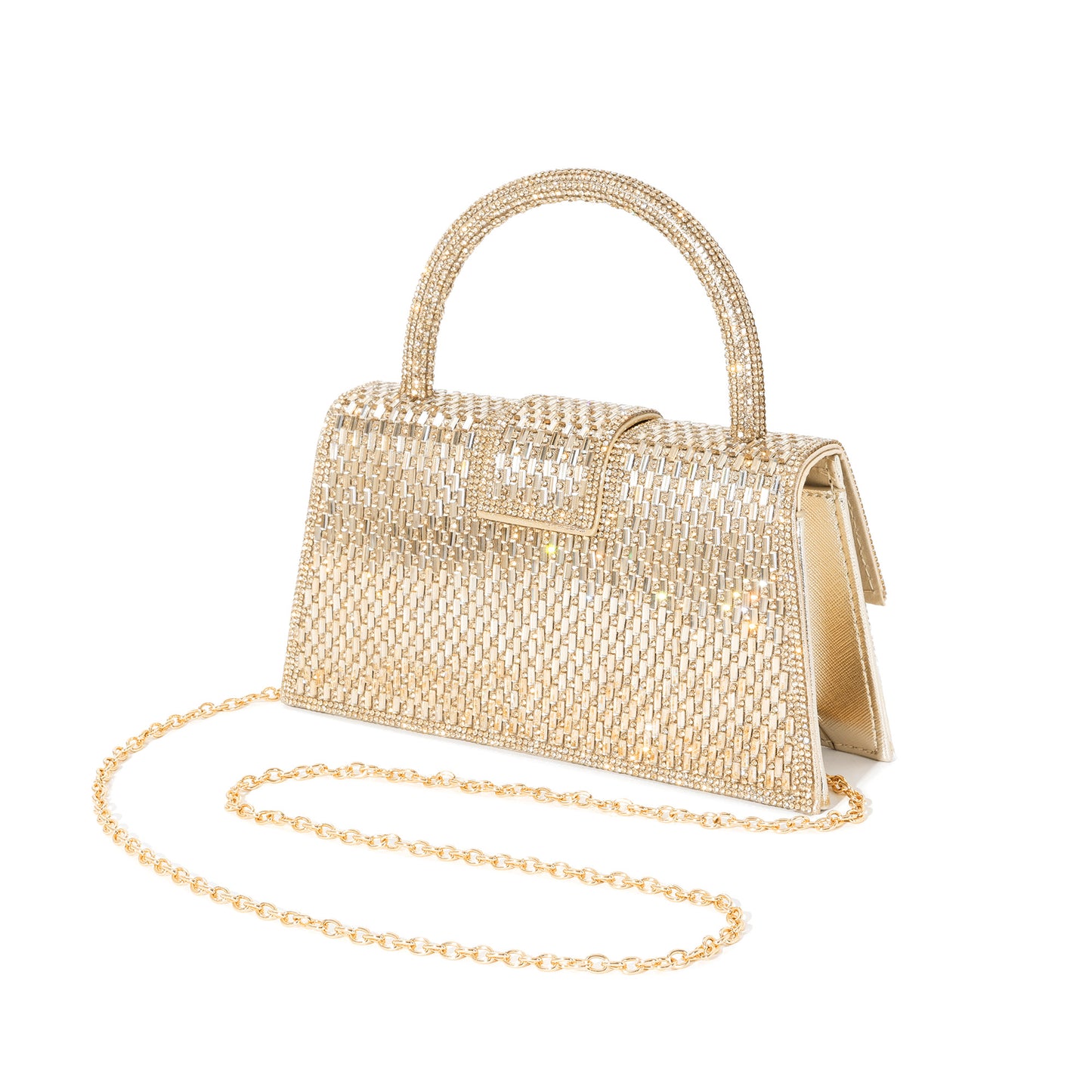 Crystal Embellished Structured Top Handle Evening Bag