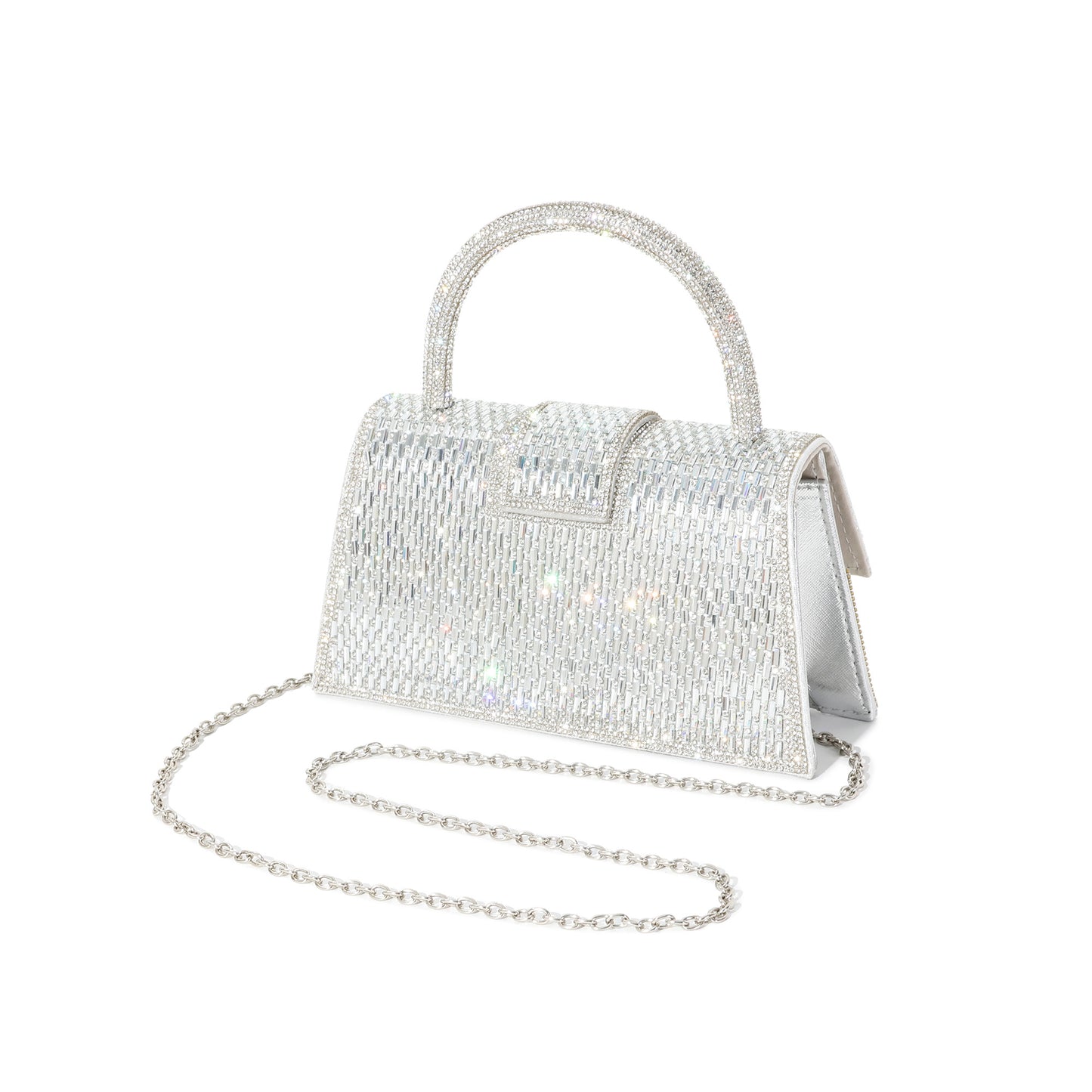 Crystal Embellished Structured Top Handle Evening Bag