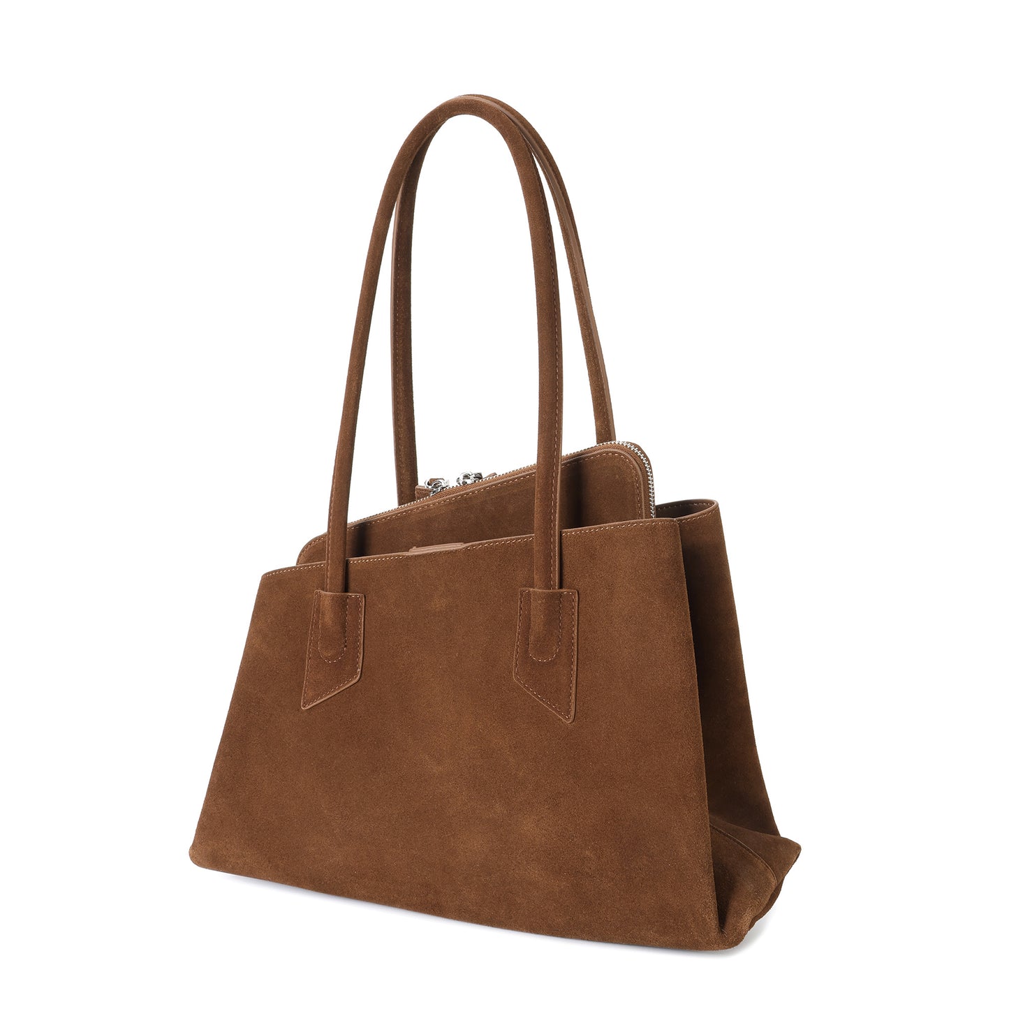 Suede Leather Structured Tote Bag with Dual Compartments