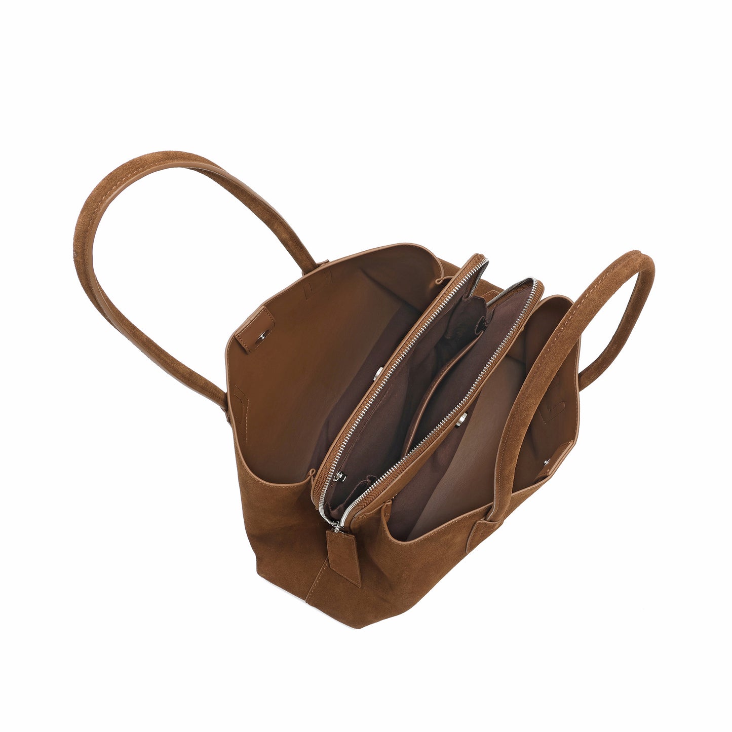 Suede Leather Structured Tote Bag with Dual Compartments