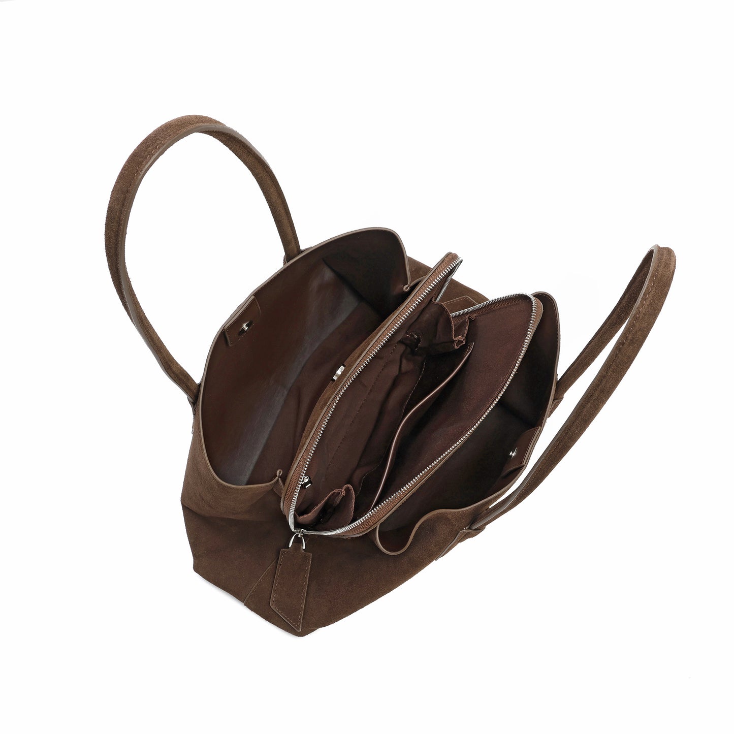 Suede Leather Structured Tote Bag with Dual Compartments