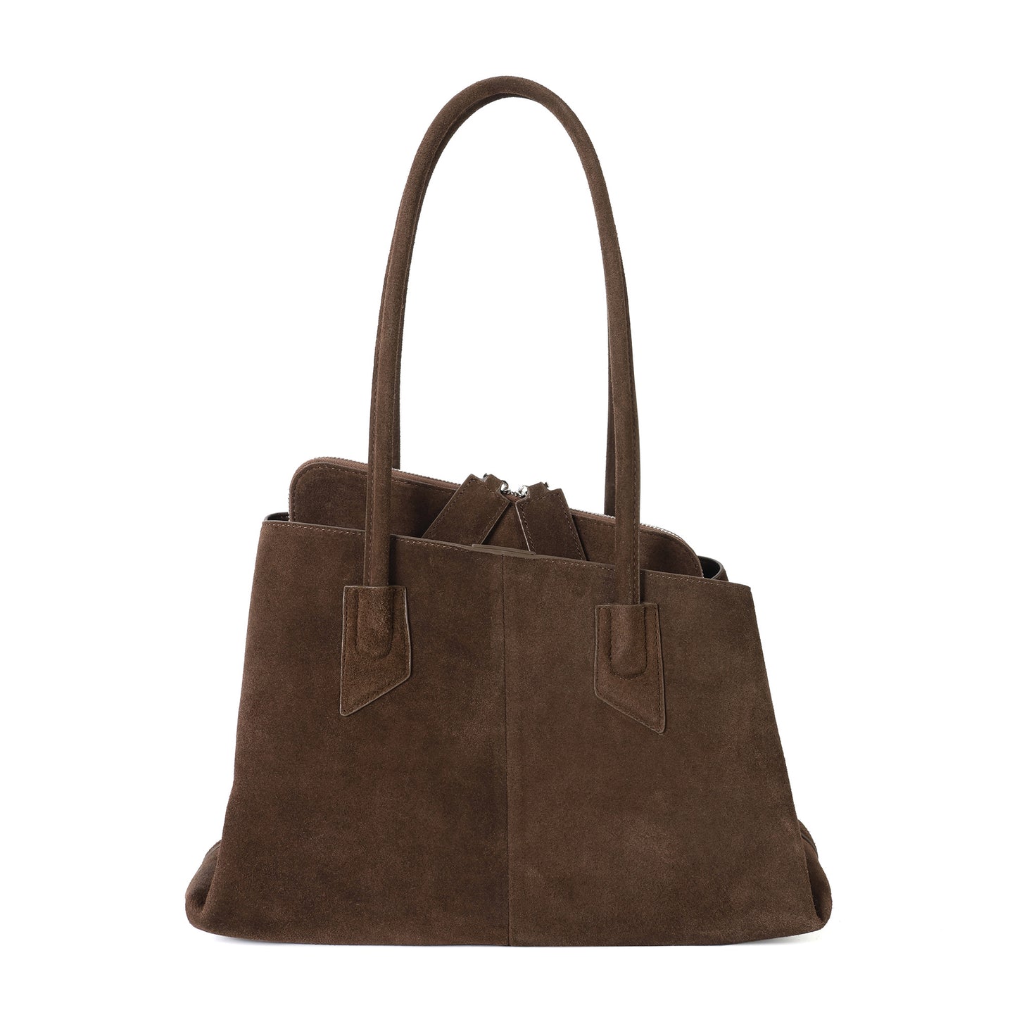 Suede Leather Structured Tote Bag with Dual Compartments
