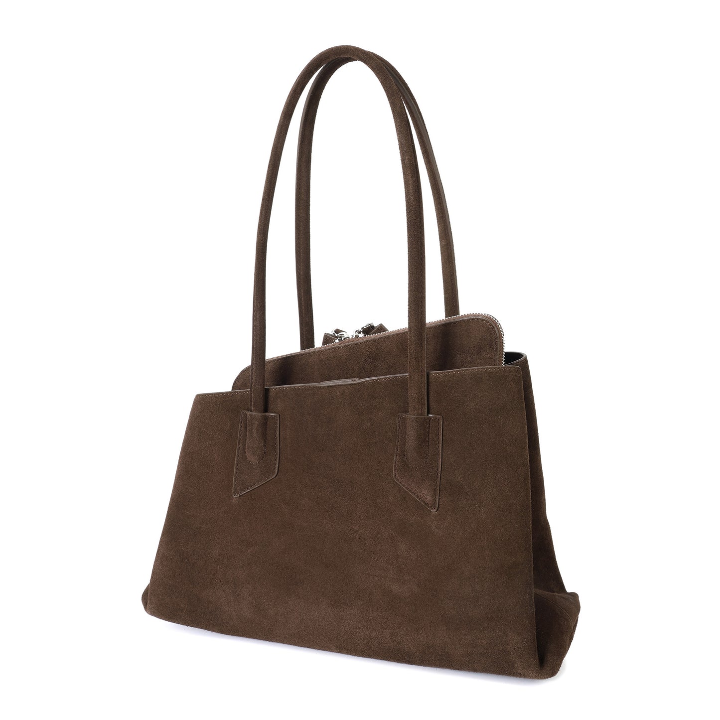 Suede Leather Structured Tote Bag with Dual Compartments