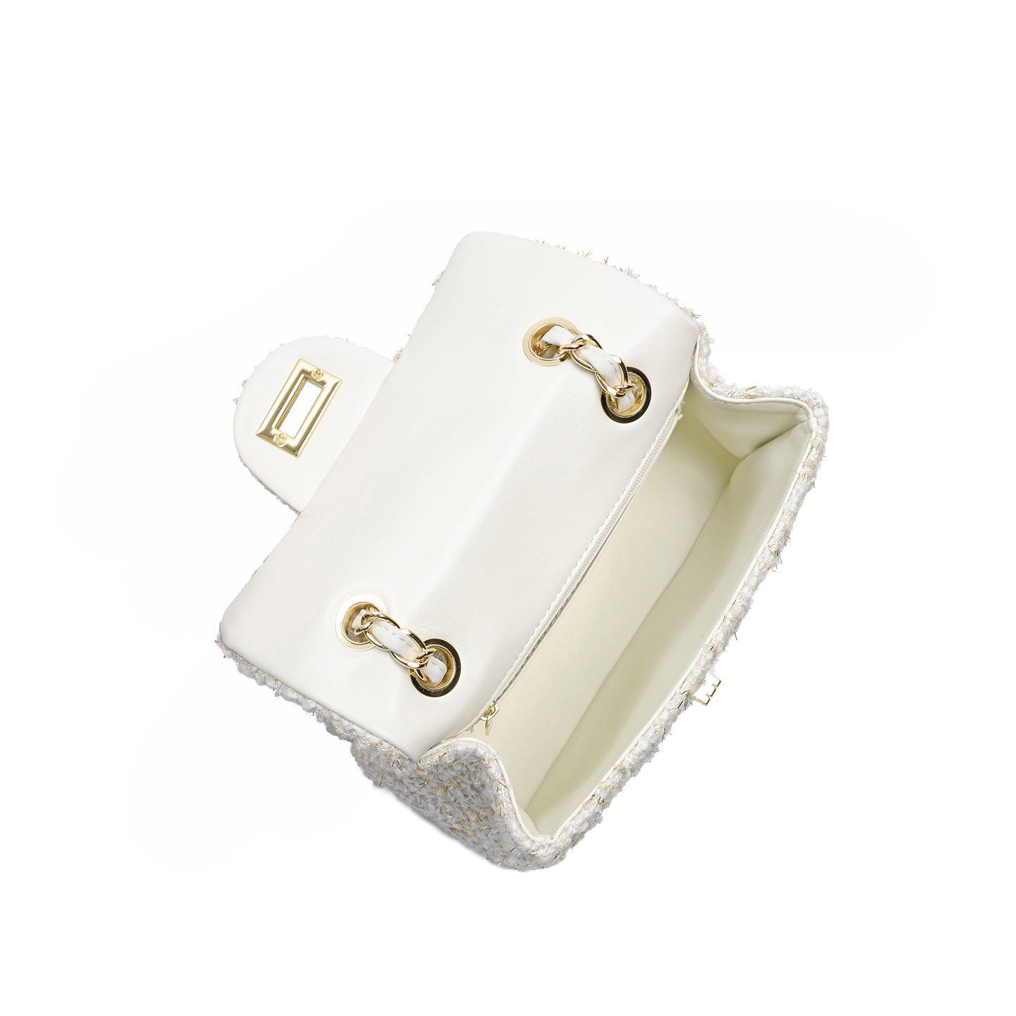 Leather Chain Trimmed Tweed Shoulder Bag