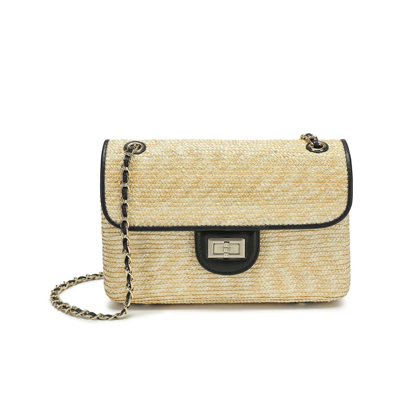 Woven Straw Chain Shoulder Flap Bag