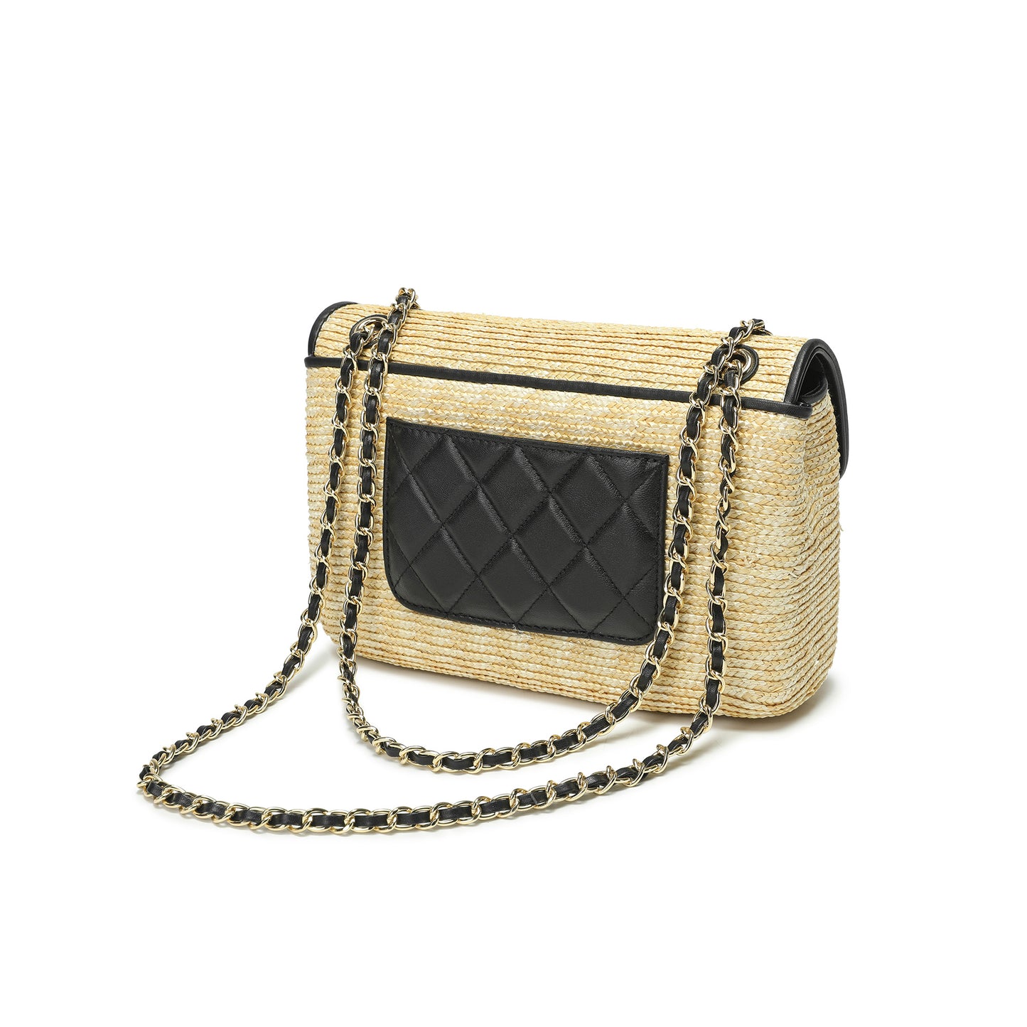 Woven Straw Chain Shoulder Flap Bag
