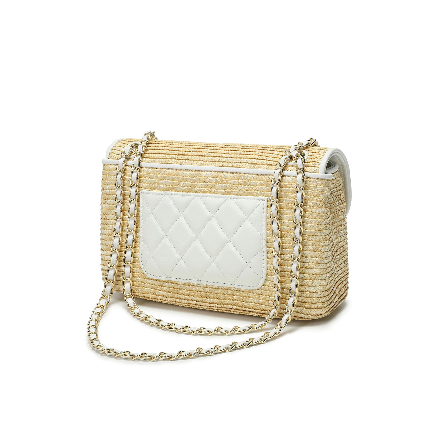 Woven Straw Chain Shoulder Flap Bag