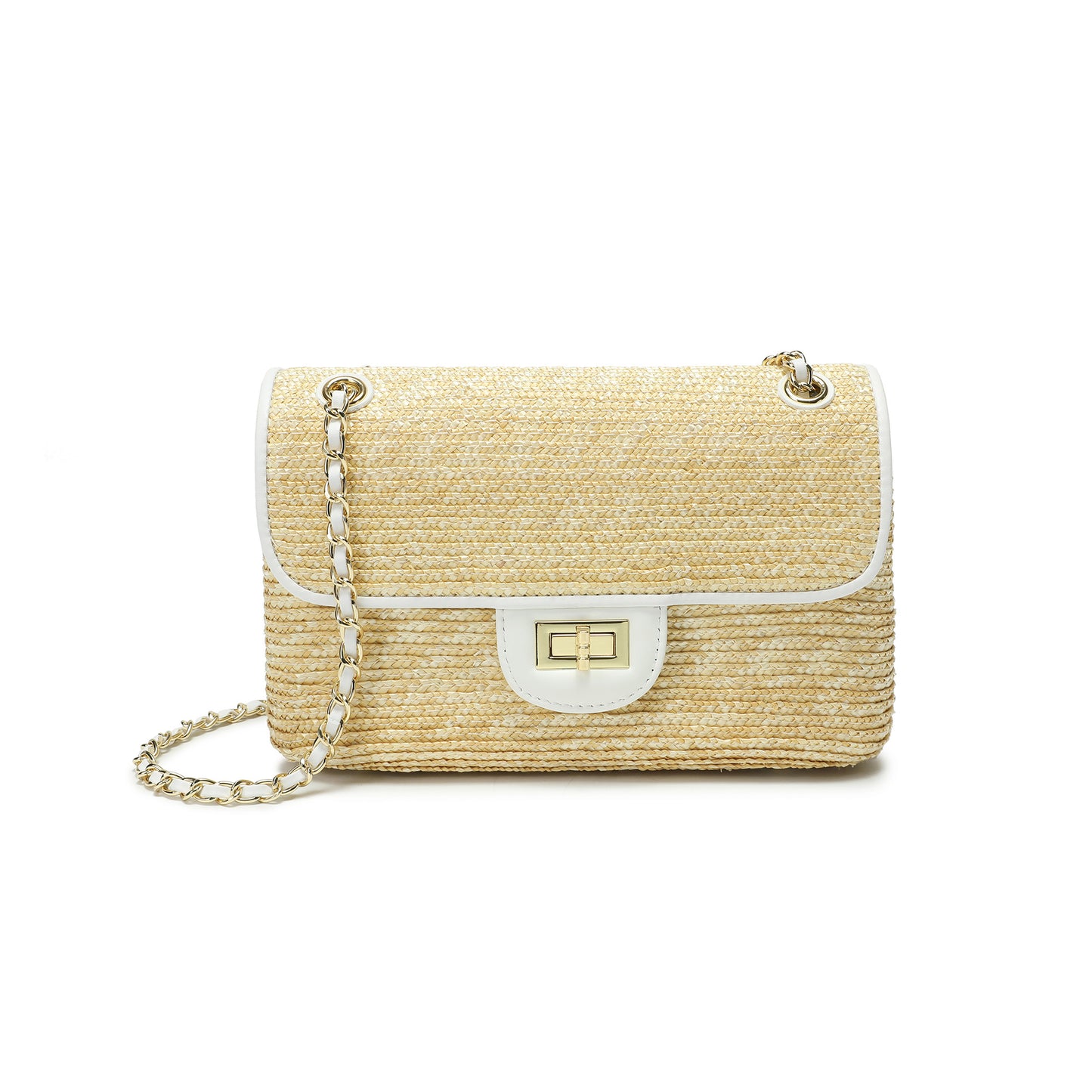 Woven Straw Chain Shoulder Flap Bag