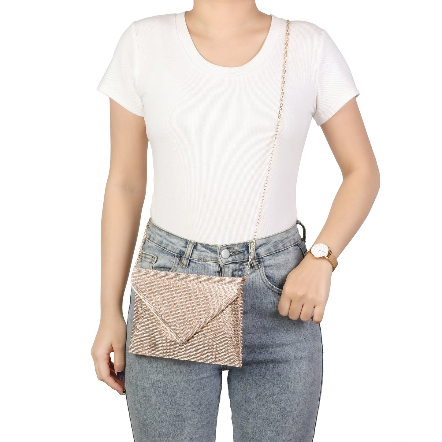 Crystal Embellished Envelope Clutch