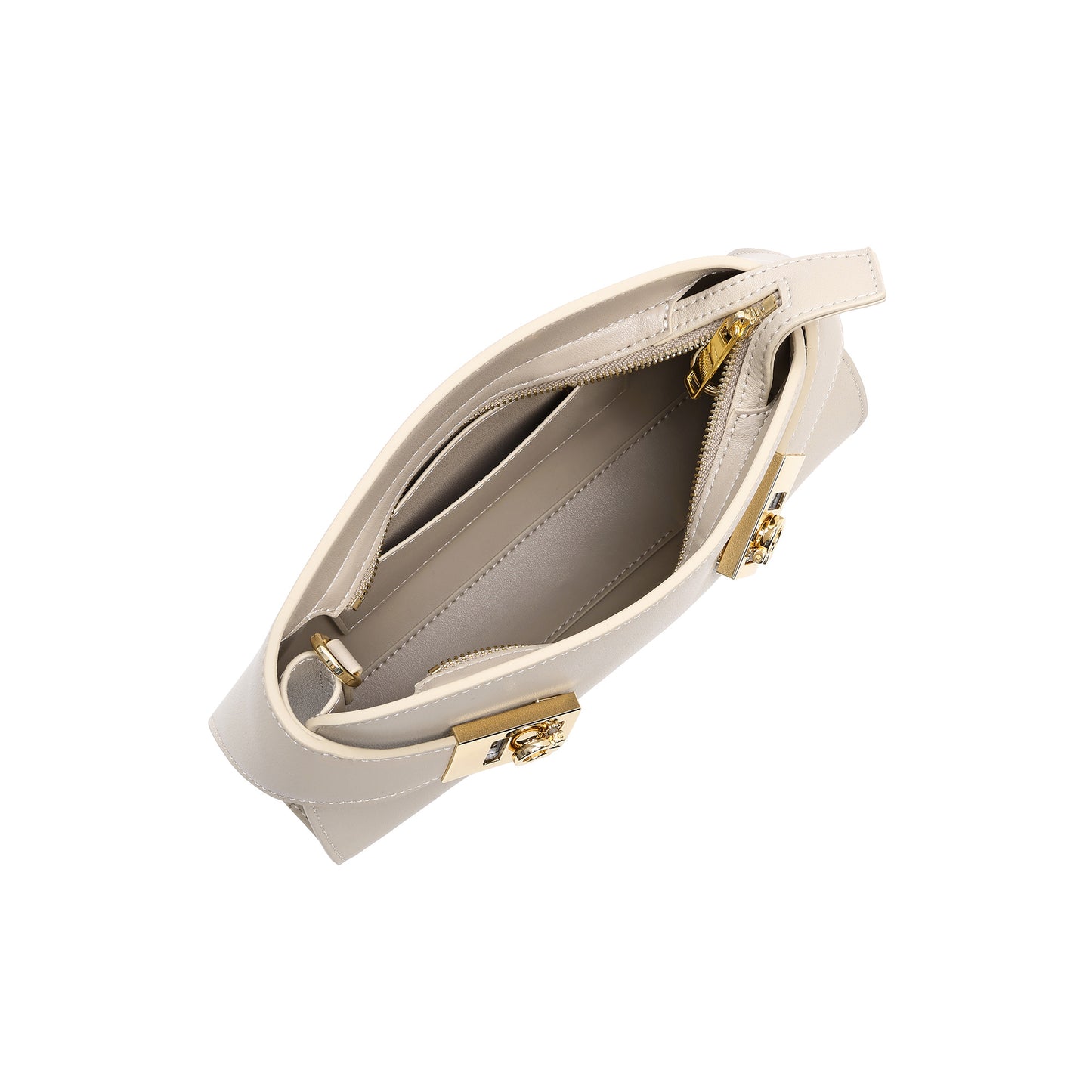 Structured Smooth Leather Lock Shoulder Bag