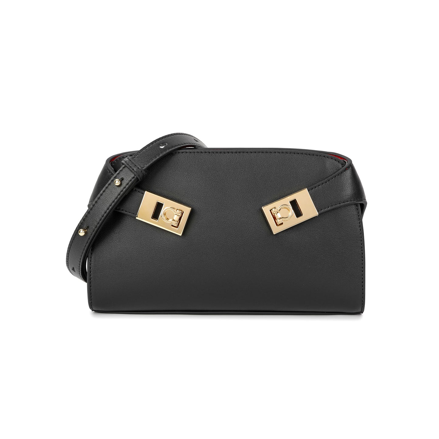 Structured Smooth Leather Lock Shoulder Bag