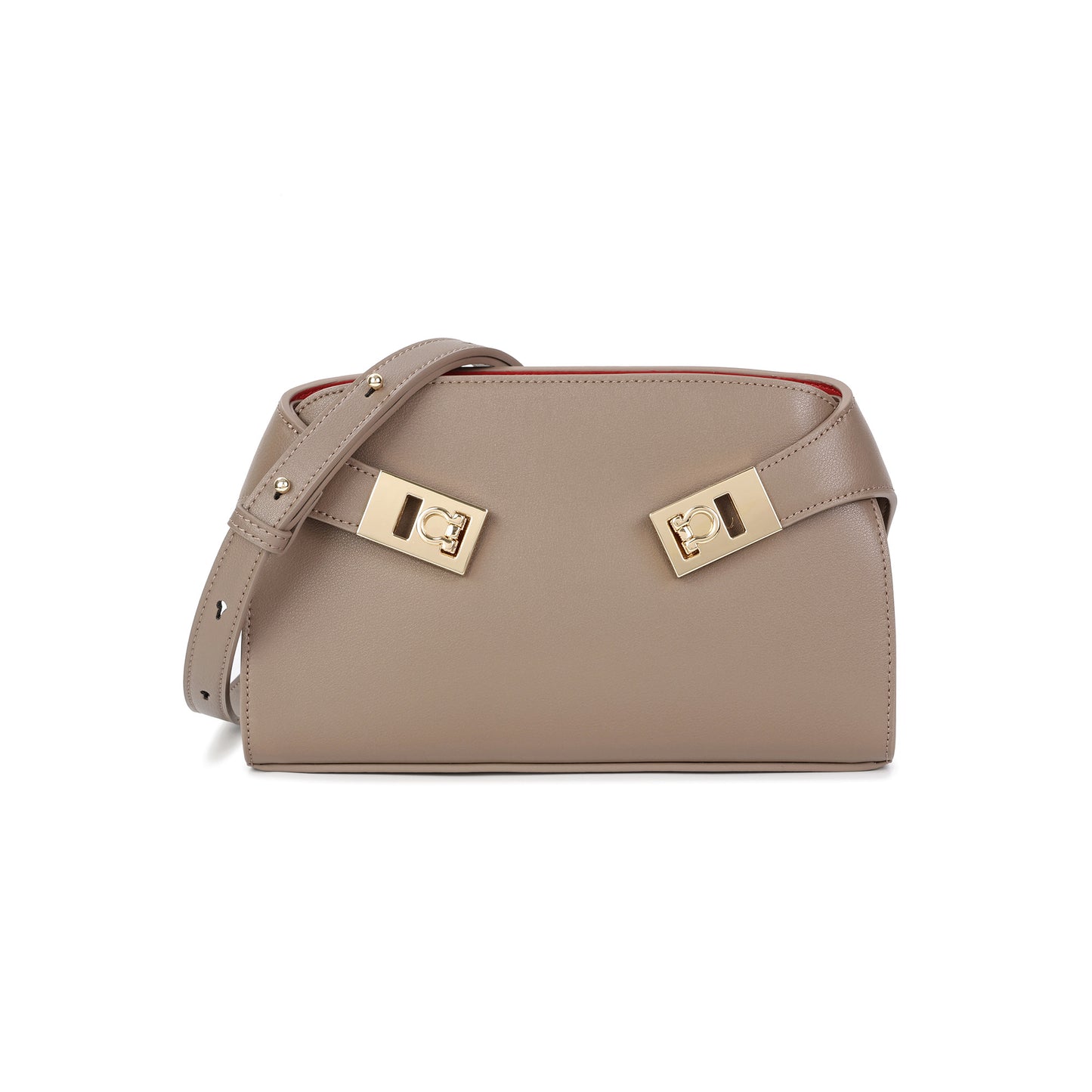 Structured Smooth Leather Lock Shoulder Bag