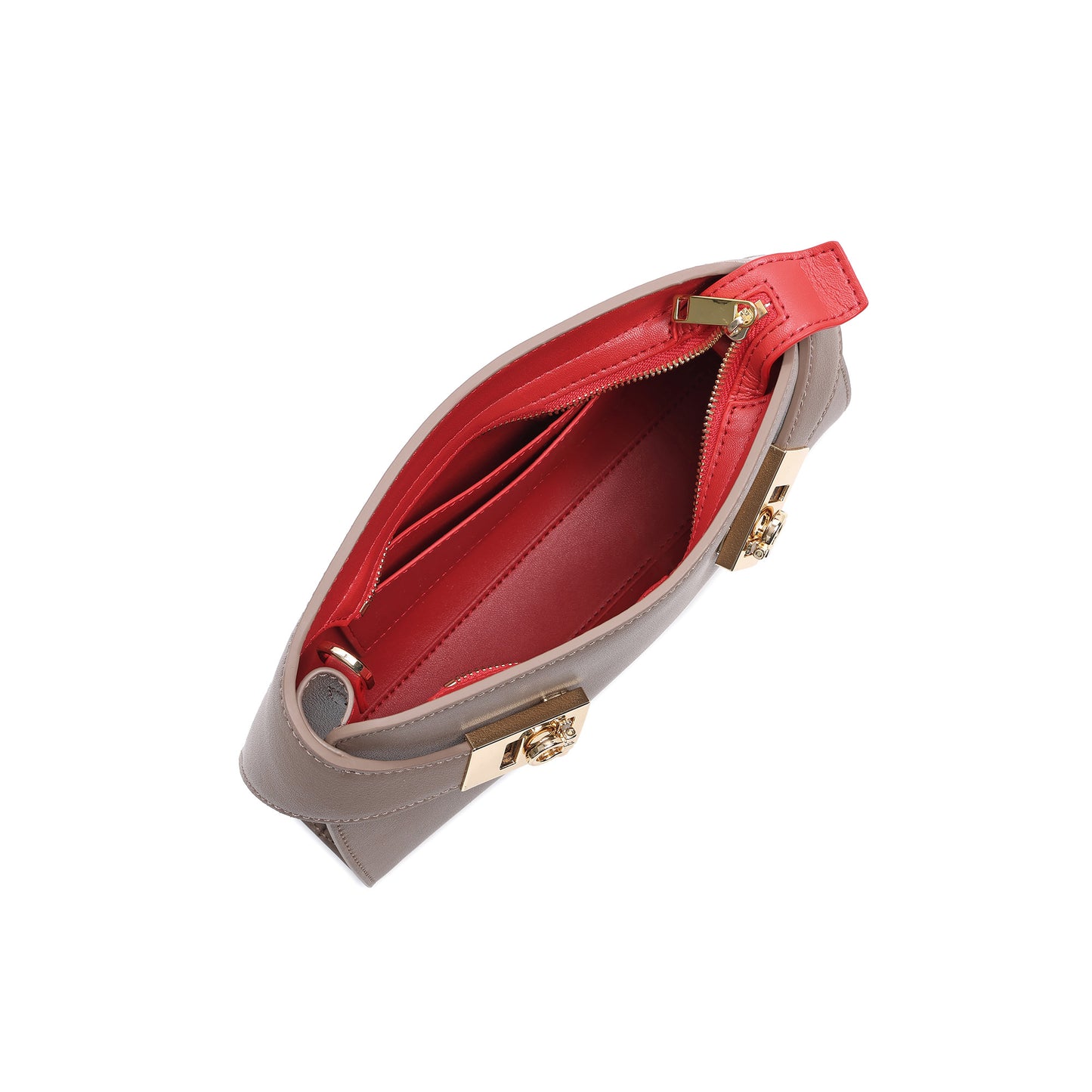 Structured Smooth Leather Lock Shoulder Bag