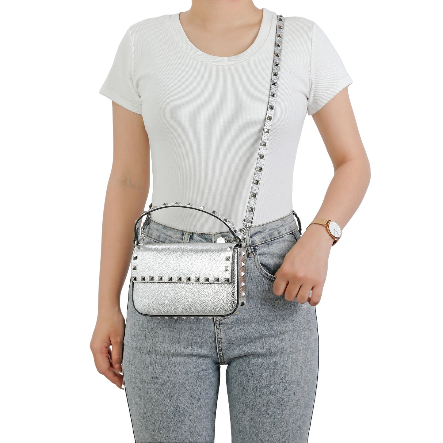 Studded Leather Mini Shoulder Bag