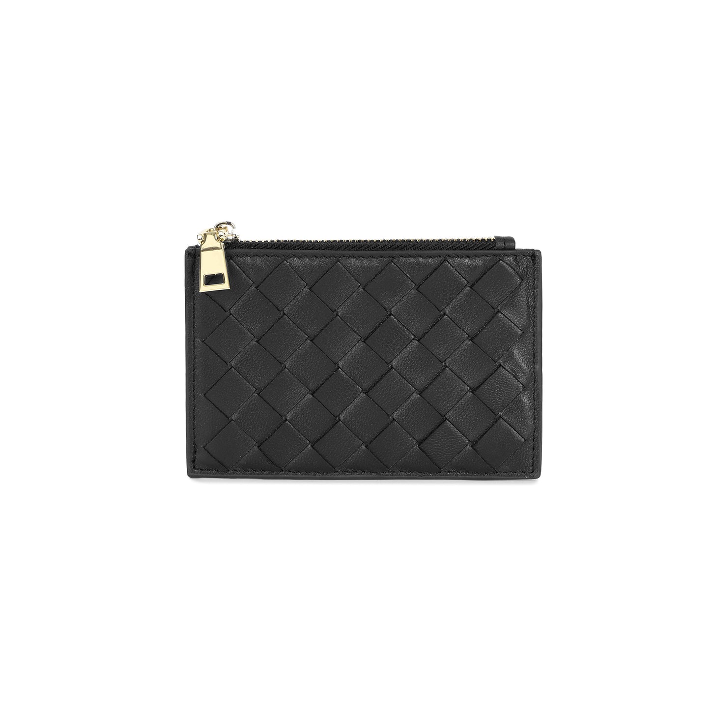 Woven Leather Zip Card Holder
