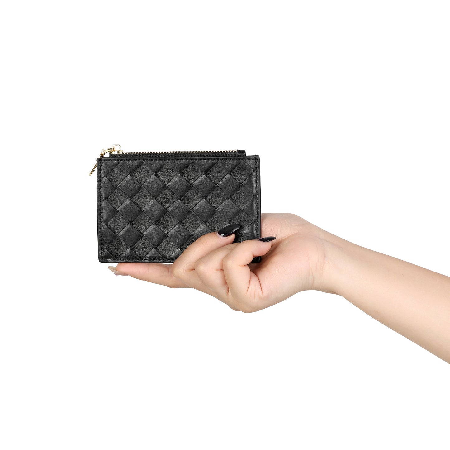 Woven Leather Zip Card Holder