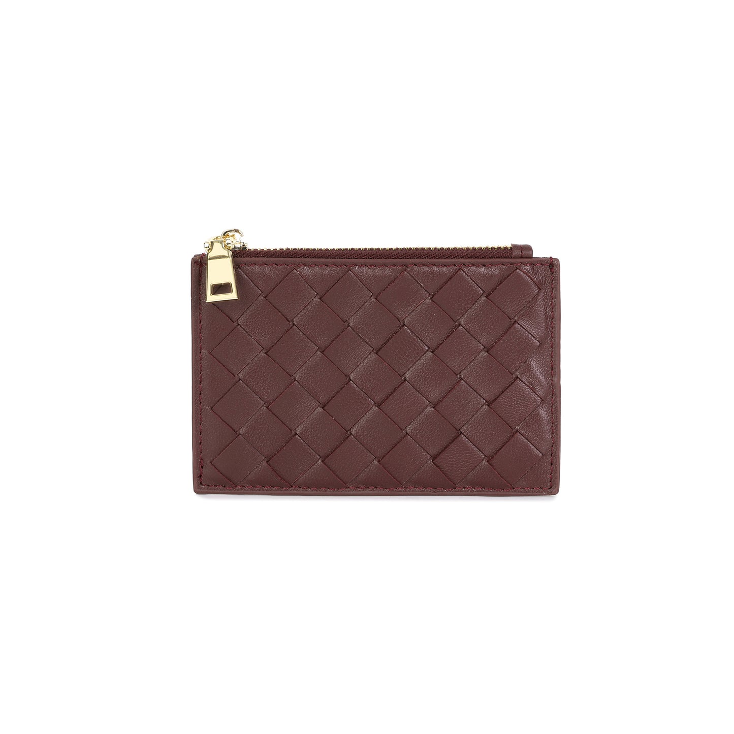 Woven Leather Zip Card Holder