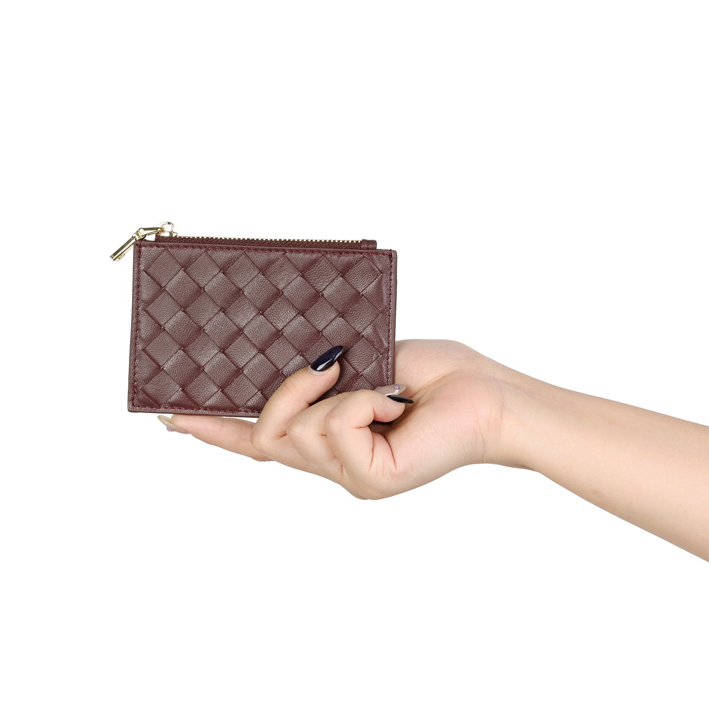 Woven Leather Zip Card Holder
