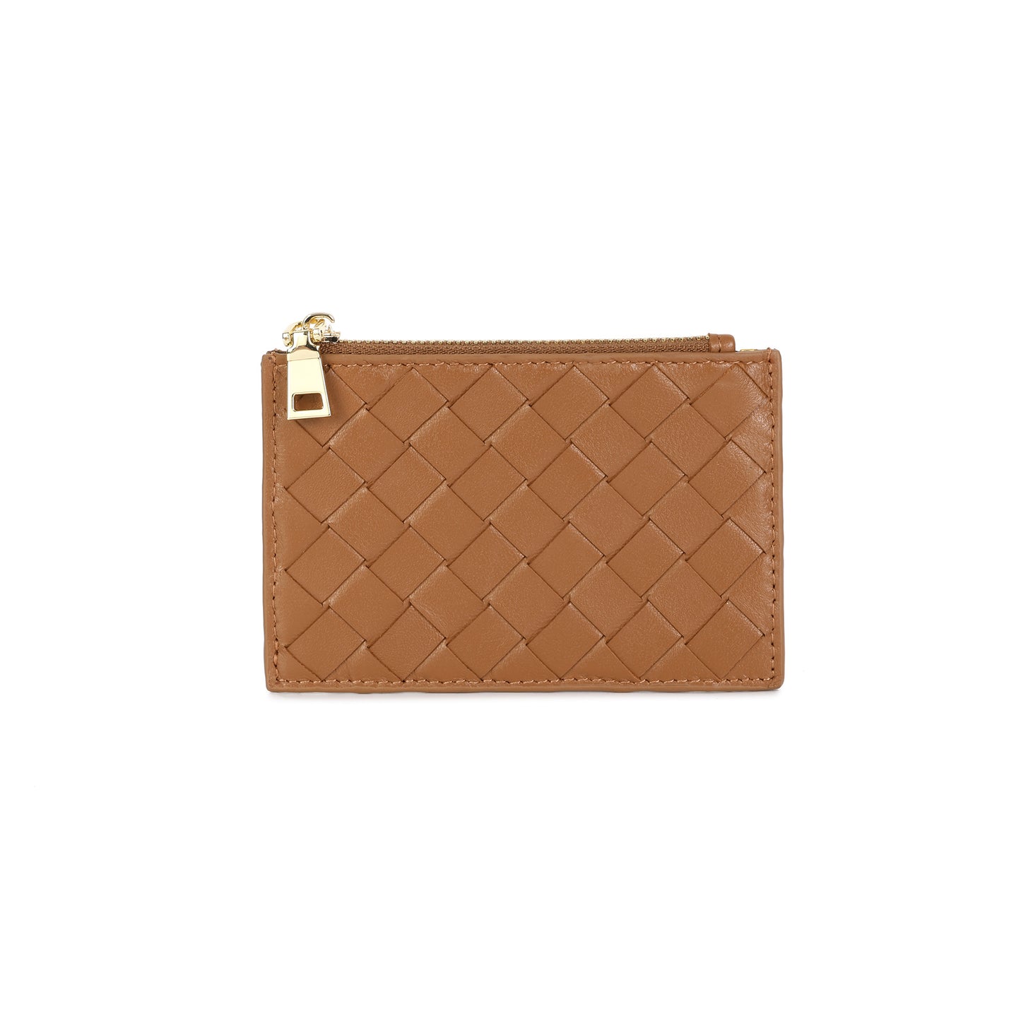 Woven Leather Zip Card Holder