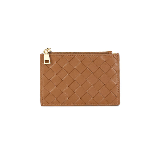 Woven Leather Zip Card Holder