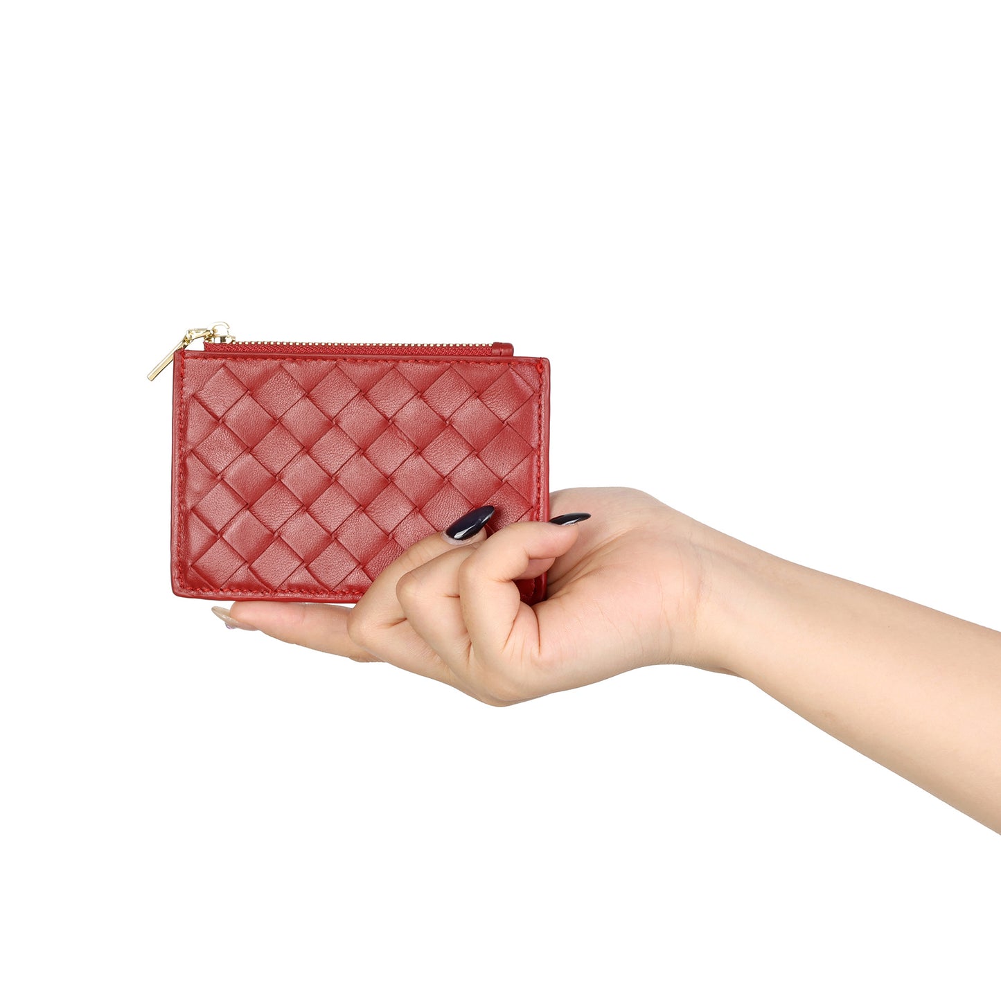 Woven Leather Zip Card Holder
