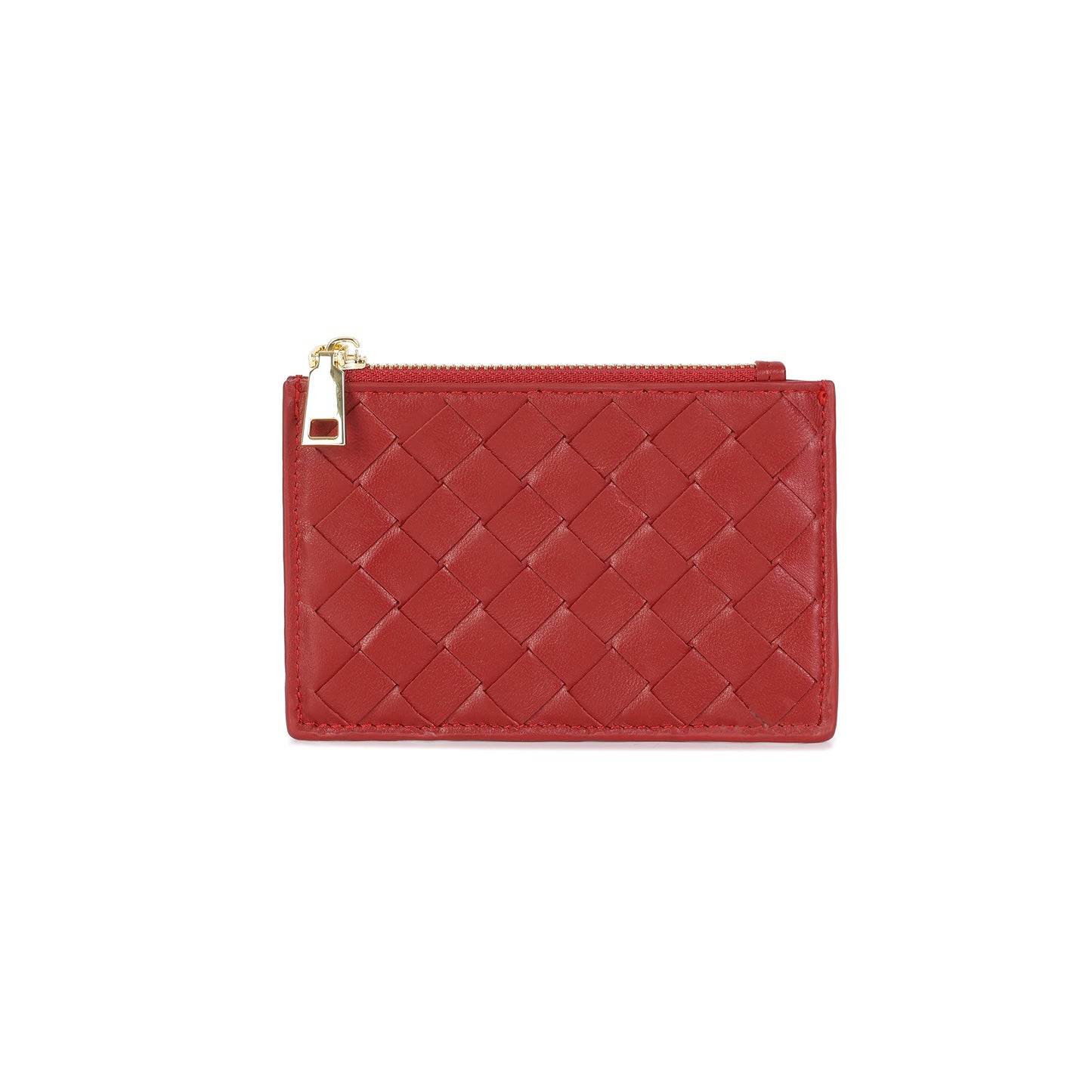 Woven Leather Zip Card Holder