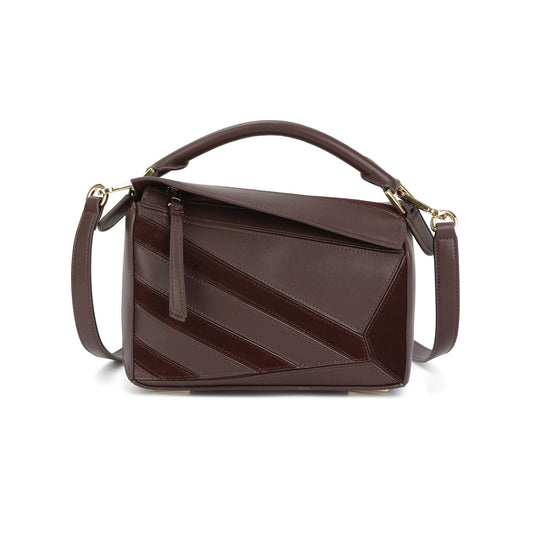 Leather Geometric Satchel with Crossbody Strap